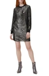 Allsaints Solstice Long Sleeve Sequin Mini Dress In Black