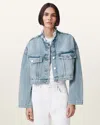 Allsaints Sonny Cropped Oversized Jacket In Light Indigo