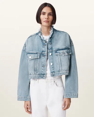 Allsaints Sonny Cropped Oversized Jacket In Light Indigo