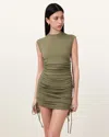 Allsaints Sonny Drawcord Side Mini Dress In Mermaid Green