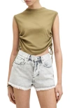 Allsaints Womens Olive Green Sonny Logo-print Side-tie Organic-cotton Tank