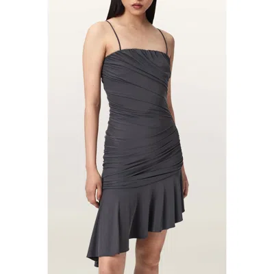 Allsaints Womens Grey Sophia Sleeveless Stretch-woven Mini Dress In Black