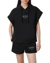 Allsaints Womens Black Sorri Redact Short-sleeve Cotton-blend Hoody In Black