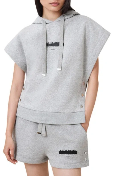 Allsaints Sorri Logo Graphic Muscle Hoodie In Grey Marl