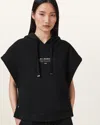 Allsaints Womens Black Sorri Redact Short-sleeve Cotton-blend Hoody In Black