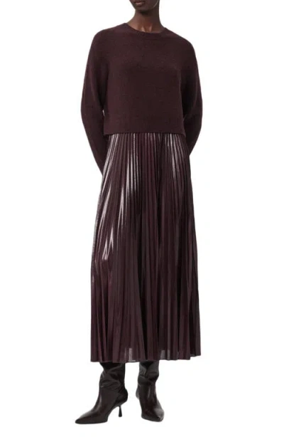 Allsaints Spark Long-sleeve Midi Dress In Burgundy