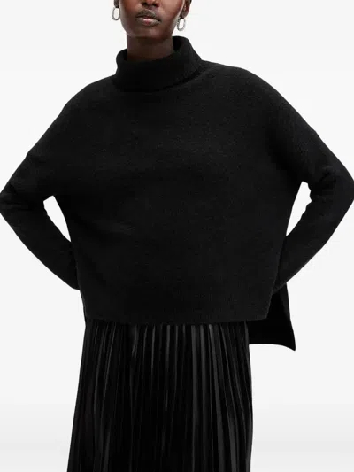 Allsaints Spark Pleated Metallic Dress In Black
