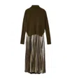 Allsaints Womens Bronze Brown Spark High-neck Pleated-skirt Wool-blend Midi Dress In Green