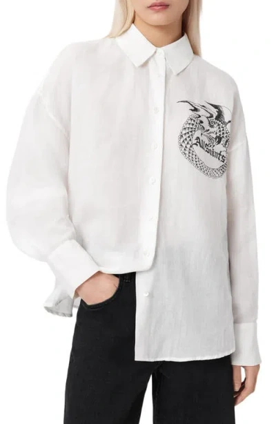 Allsaints Sparrow Logo Graphic Woven Shirt In White