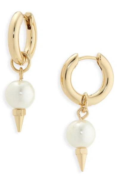 Allsaints Spike Faux Pearl Drop Earrings In Gold