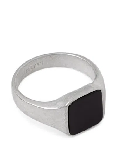 Allsaints Spike Onyx-inlay Signet Ring In Metallic