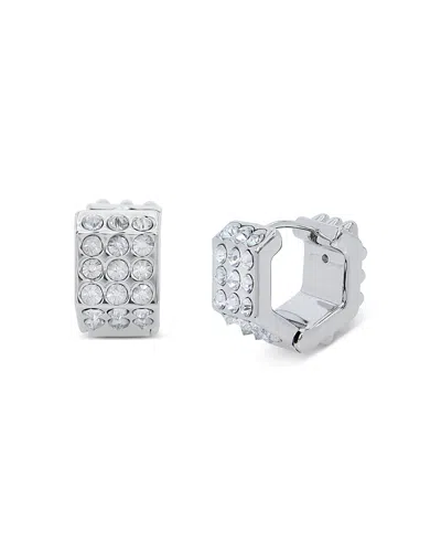 Allsaints Spike Stone Geometric Chubby Huggie Hoop Earrings In Rhodium Plated
