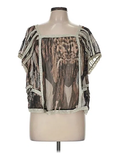 Pre-owned Allsaints Spitalfields Short Sleeve Silk Top Brown Cold Shoulder Neckline Tops