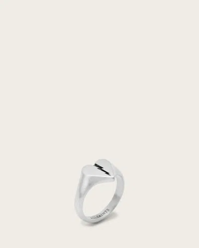 Allsaints Split Heart Signet Ring In Warm Silver