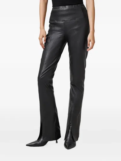 Allsaints Split-hem Leather Trousers In Black
