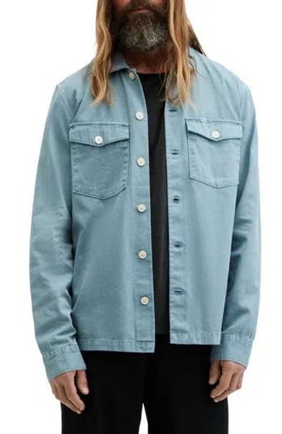 Allsaints Spotter Button-up Shirt Jacket In Dusty Blue