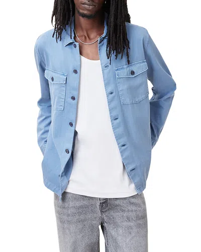 Allsaints Spotter Cotton Button Down Shirt In Static Blue