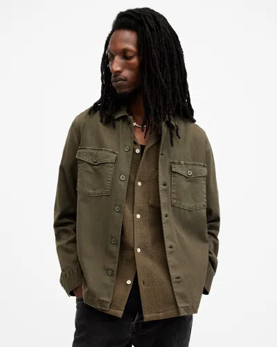 Allsaints Spotter Slim-fit Cotton-twill Shirt In Cargo Green