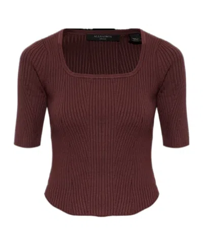 Allsaints Square Neck Rib Knit Top In Brown