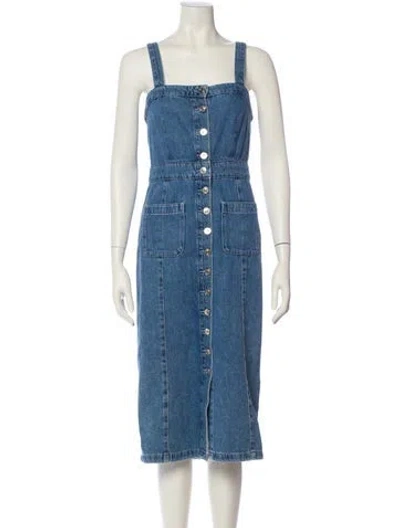 Pre-owned Allsaints Square Neckline Midi Length Dress W/ Tags In Blue