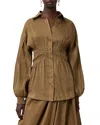Allsaints Staci Linen & Silk Smocked Shirt In Brown