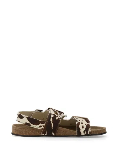 Allsaints Staffa Cow-print Buckle-strap Sandals In Brown