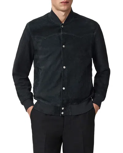 Allsaints Stafford Leather Bomber Jacket In Blue