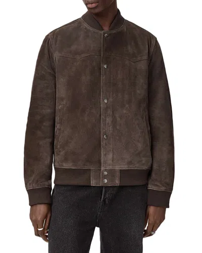 Allsaints Stafford Relaxed Fit Suede Bomber Jacket In Brown