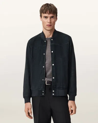 Allsaints Stafford Suede Bomber Jacket In Blue