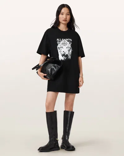 Allsaints Static Graphic Print Cotton T-shirt Dress In Black