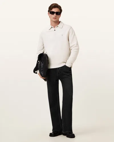 Allsaints Statten Long Sleeve Ramskull Polo Jumper In Cloudy White