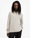 Allsaints Statten Long Sleeve Ramskull Polo Jumper In Pale Grey