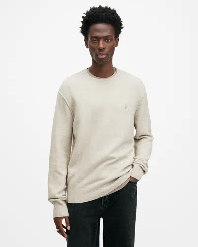 Allsaints Statten Ramskull Crew Neck Sweater In Pale Grey