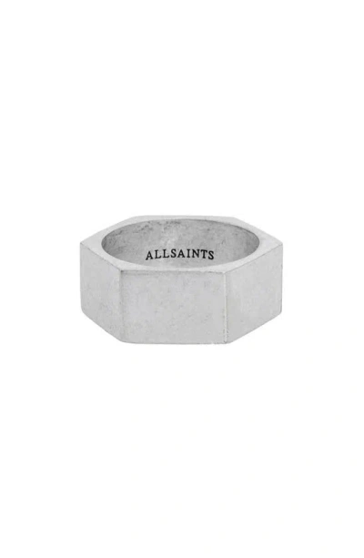 Allsaints Sterling Silver Hexagonal Band Ring In Warm Silver