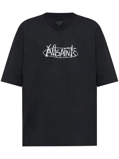 Allsaints Sternum Organic-cotton T-shirt In Washed Black