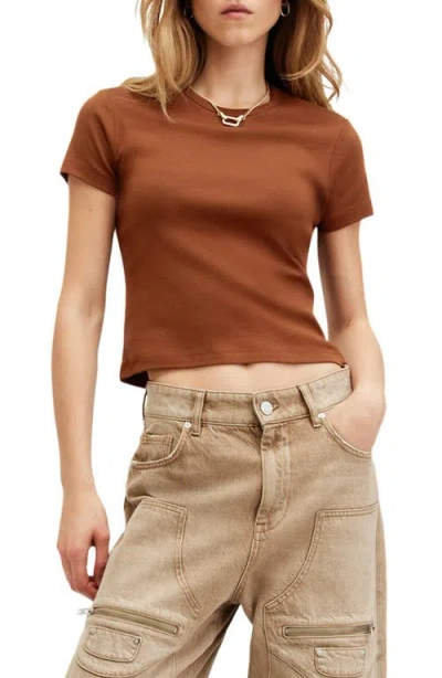 Allsaints Stevie Cotton Crop T-shirt In Sugar Brown