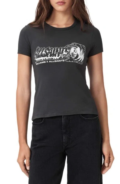 Allsaints Stevie Graphic Print Burnout T-shirt In Black