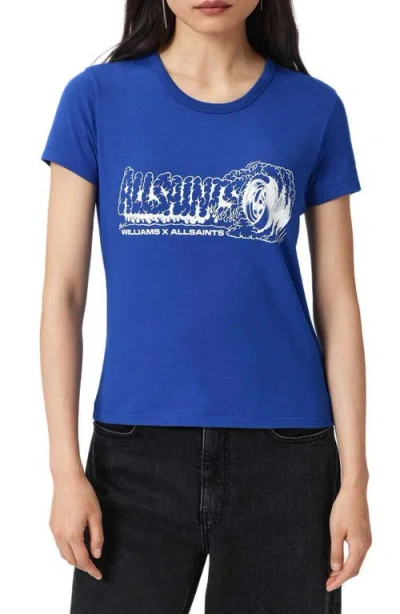 Allsaints Stevie Graphic Print Burnout T-shirt In Blue