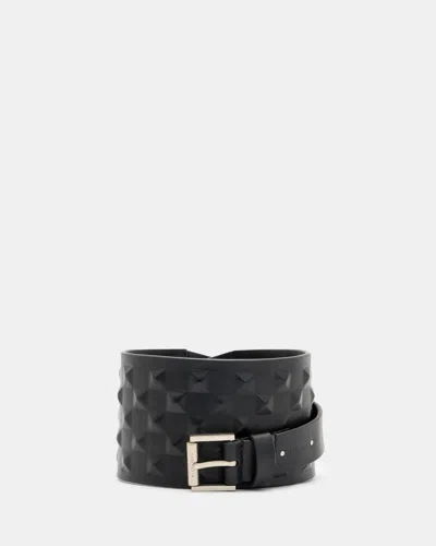 Allsaints Stevie Leather Studded Waist Belt In Black/antq Nickel