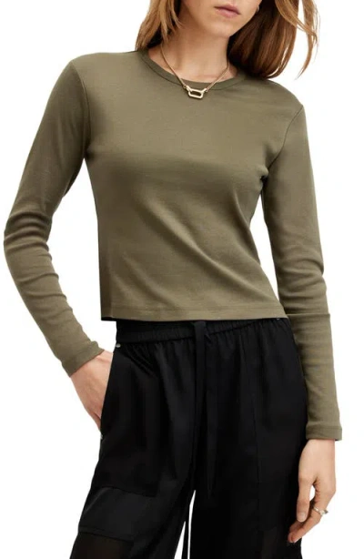 Allsaints Stevie Long Sleeve Organic Cotton T-shirt In Tarmac Green