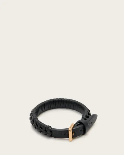 Allsaints Storm Leather Bracelet In Black/warm Brass