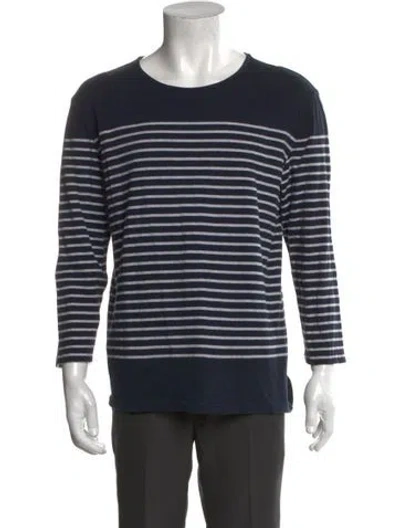 Pre-owned Allsaints Striped Crew Neck T-shirt In Blue
