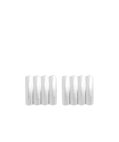 Allsaints Ribbed Square Earrings In Silver