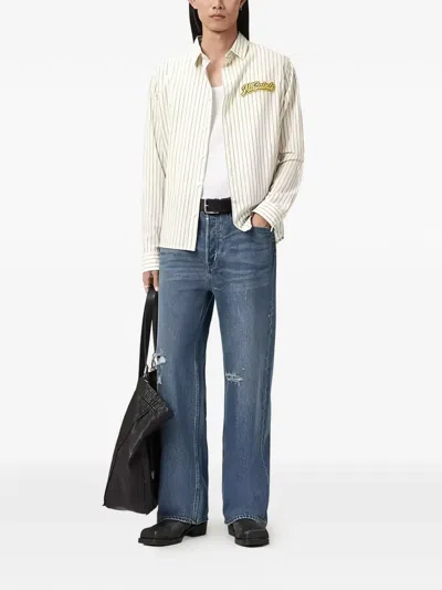 Allsaints Striped Logo Shirt In Neutral