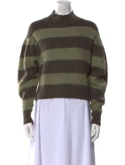 Pre-owned Allsaints Striped Mock Neck Sweater In Green