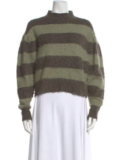 Pre-owned Allsaints Striped Mock Neck Sweater In Green