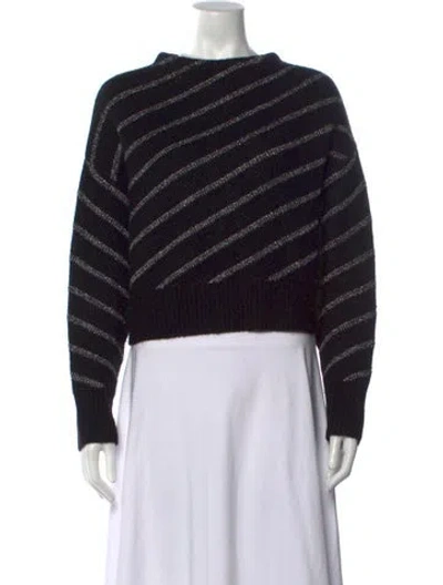 Pre-owned Allsaints Striped Mock Neck Sweater In Grey