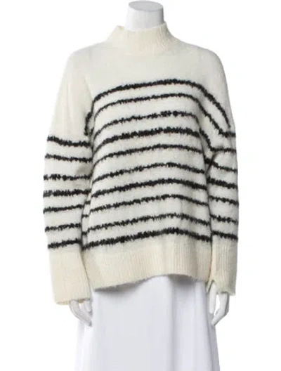 Pre-owned Allsaints Striped Mock Neck Sweater In White