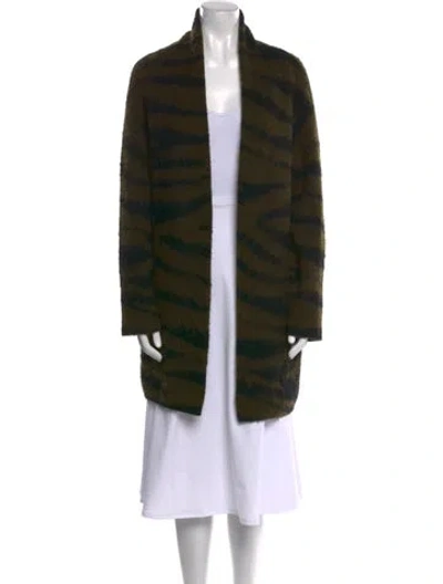 Pre-owned Allsaints Striped Open Front Sweater In Green