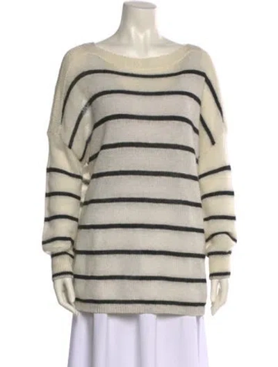 Pre-owned Allsaints Striped Scoop Neck Sweater In White